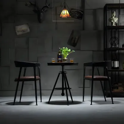 Industrial Adjustable Height Small Bar Table Wood Table Top Image - 5