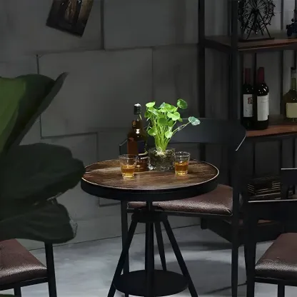 Industrial Adjustable Height Small Bar Table Wood Table Top Image - 8