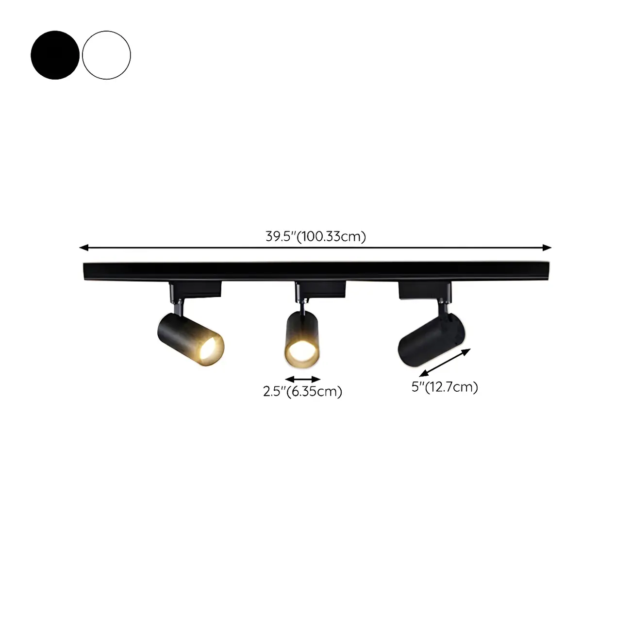 Simple 3-Light Cylinder Metal Black LED Track Light #size
