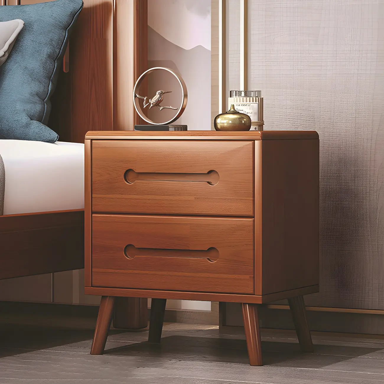 Scandinavian Drawer Storage Wooden Nightstand Image - 2 | homeyfad