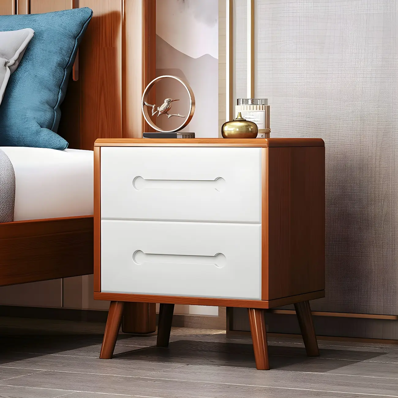 Scandinavian Drawer Storage Wooden Nightstand Image - 1 | homeyfad