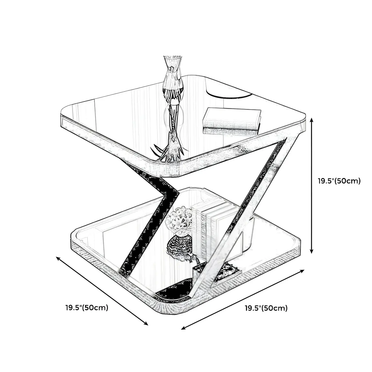 2-Tier Black Glass End Table with Storage for Living Room Image - 8 | homeyfad