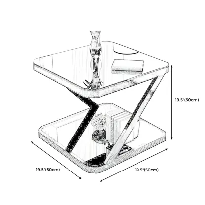 2-Tier Black Glass End Table with Storage for Living Room Image - 8