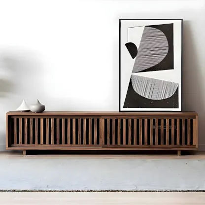 Modern Wood TV Stand Entertainment Center Image - 6
