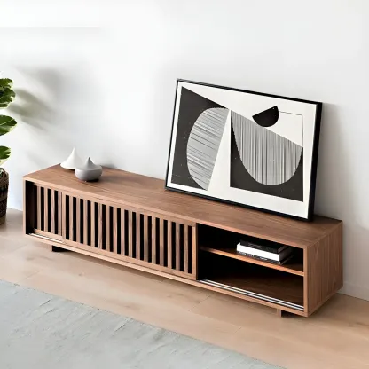 Modern Wood TV Stand Entertainment Center Image - 2