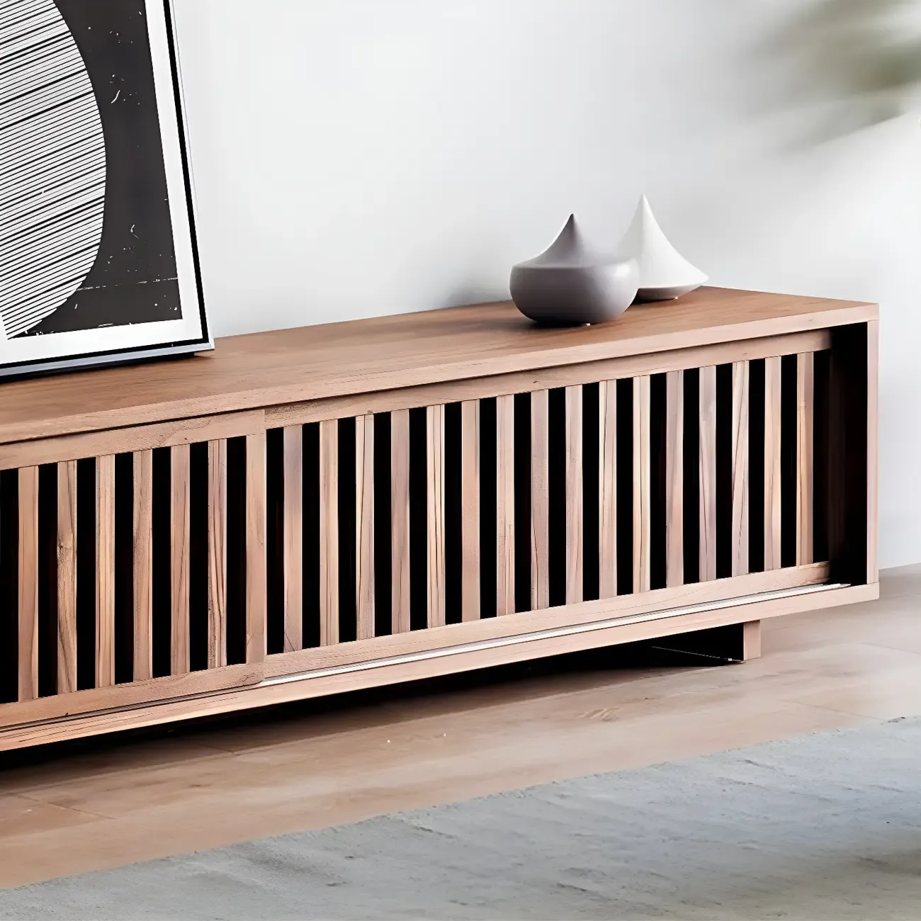 Modern Wood TV Stand Entertainment Center Image - 3