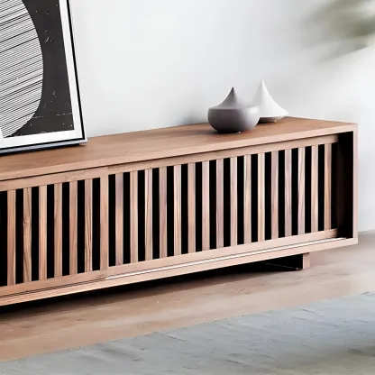 Modern Wood TV Stand Entertainment Center Image - 3