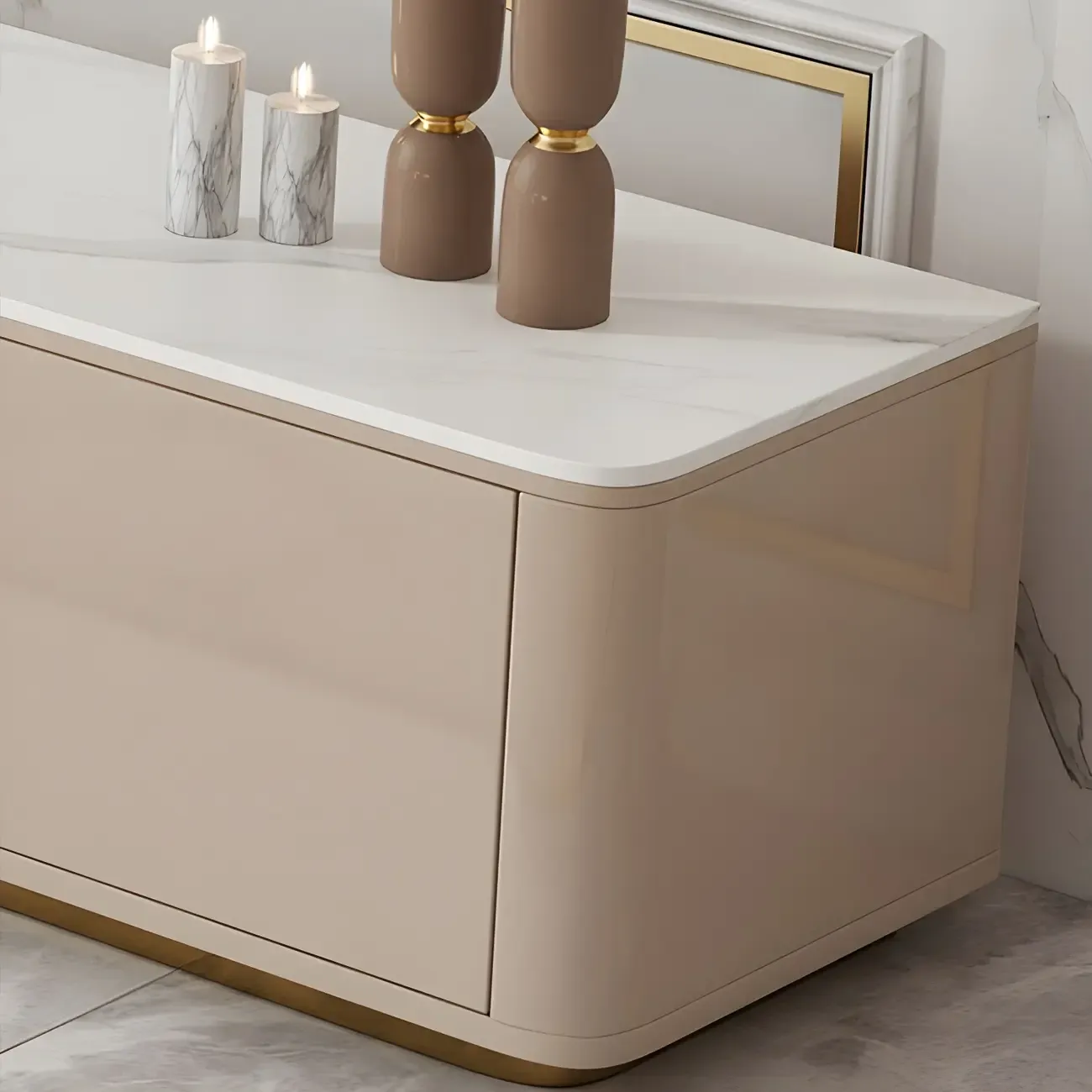 Glam Stone TV Stand with Drawers & Cabinet for Living Room Image - 7