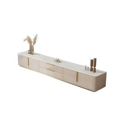 Glam Stone TV Stand with Drawers & Cabinet for Living Room Image - 9