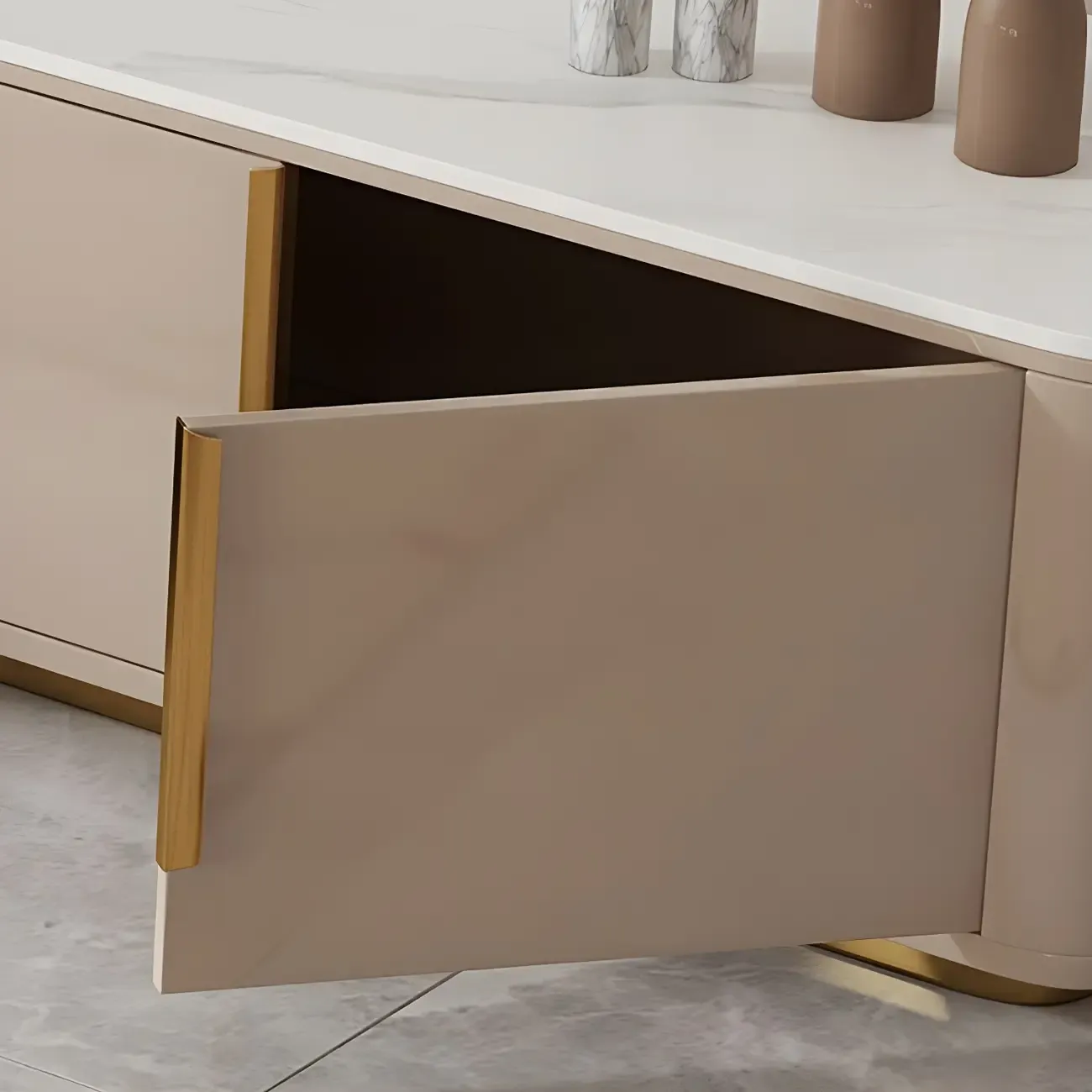 Glam Stone TV Stand with Drawers & Cabinet for Living Room Image - 10