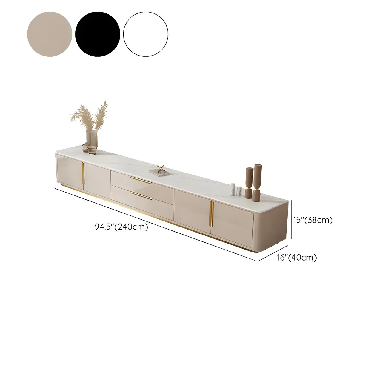 Glam Stone TV Stand with Drawers & Cabinet for Living Room Image - 13