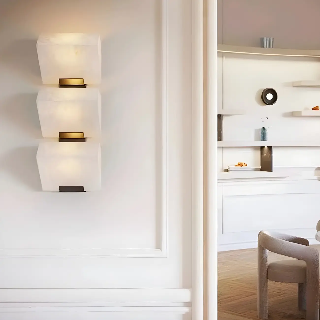 Geometric White Stone Indoor Wall Light in Hardwired Image - 2 | homeyfad