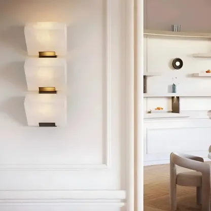 Geometric White Stone Indoor Wall Light in Hardwired Image - 2