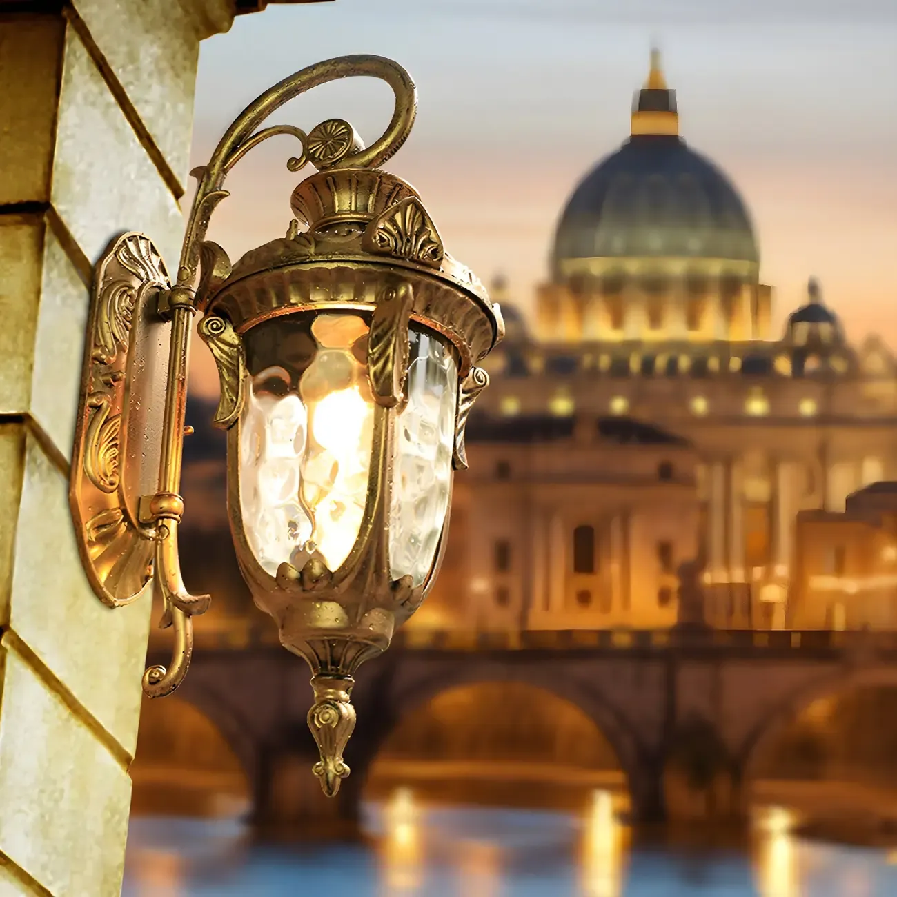 Vintage Bronze Water Ripple Glass Outdoor Wall Lantern Light 