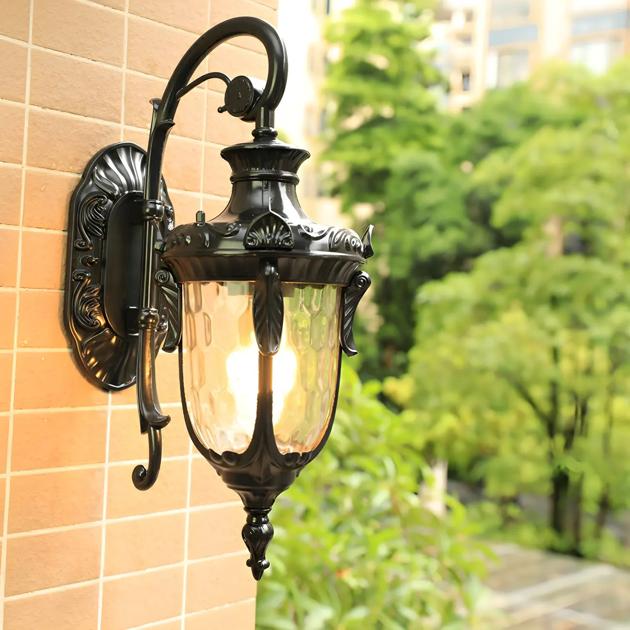 Vintage Bronze Water Ripple Glass Outdoor Wall Lantern Light  | homeyfad