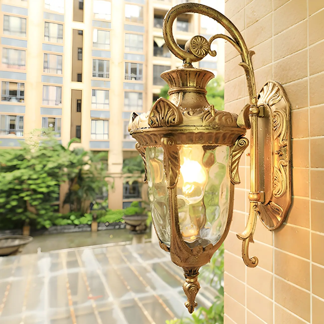 Vintage Bronze Water Ripple Glass Outdoor Wall Lantern Light  | homeyfad