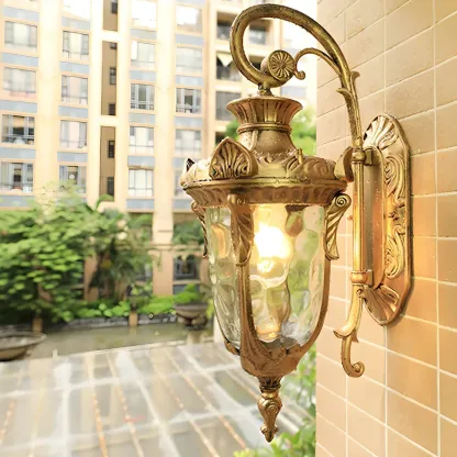 Vintage Bronze Water Ripple Glass Outdoor Wall Lantern Light 