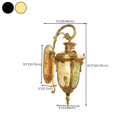 Vintage Bronze Water Ripple Glass Outdoor Wall Lantern Light 