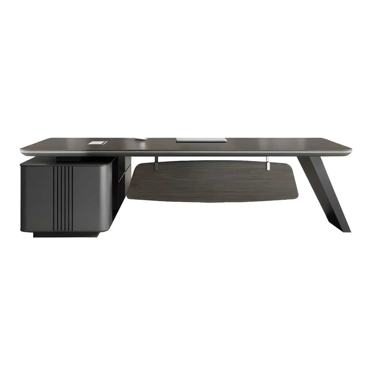 Elegant Black Wooden L-Shape Standing Desk with Shelving Image - 4 | homeyfad