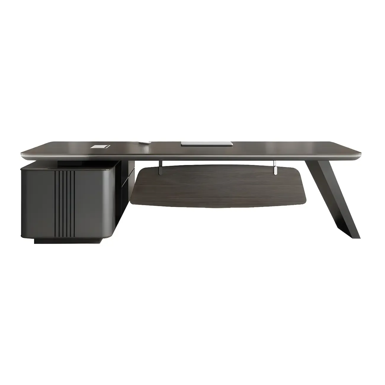 Elegant Black Wooden L-Shape Standing Desk with Shelving Image - 4