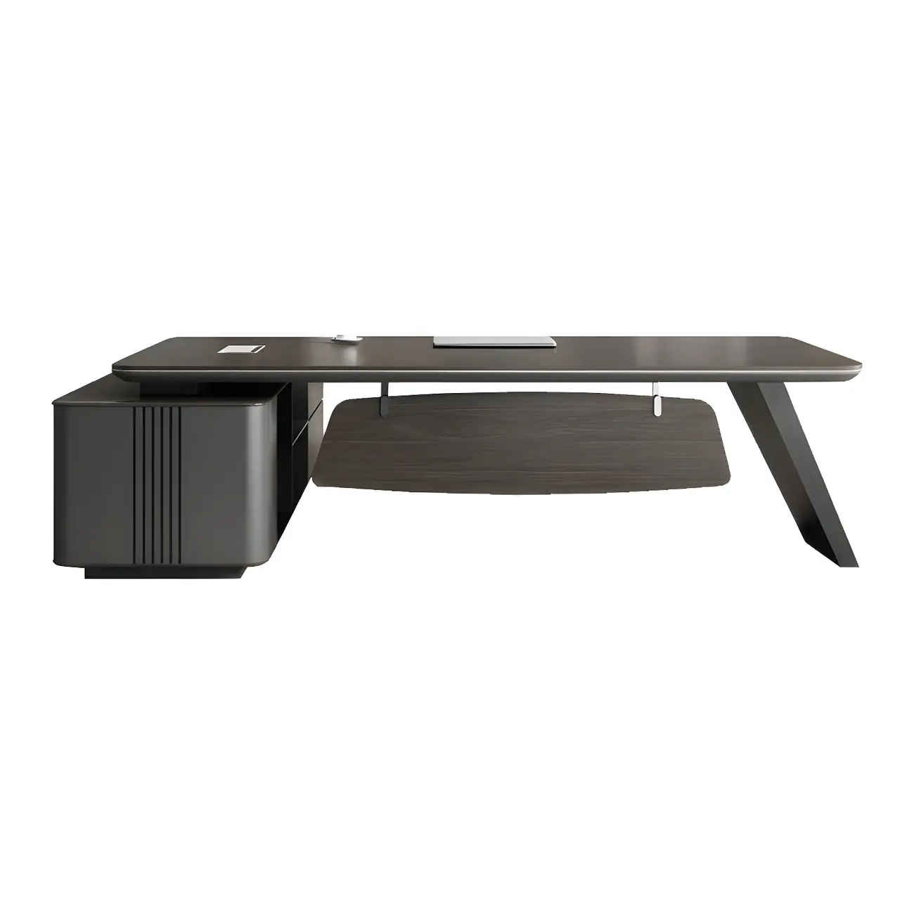 Elegant Black Wooden L-Shape Standing Desk with Shelving Image - 5 | homeyfad
