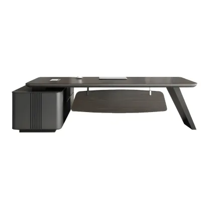 Elegant Black Wooden L-Shape Standing Desk with Shelving Image - 5