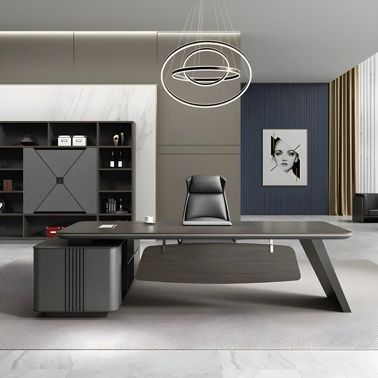 Elegant Black Wooden L-Shape Standing Desk with Shelving Image - 2