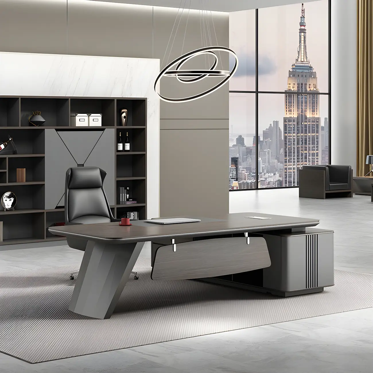 Elegant Black Wooden L-Shape Standing Desk with Shelving Image - 3 | homeyfad