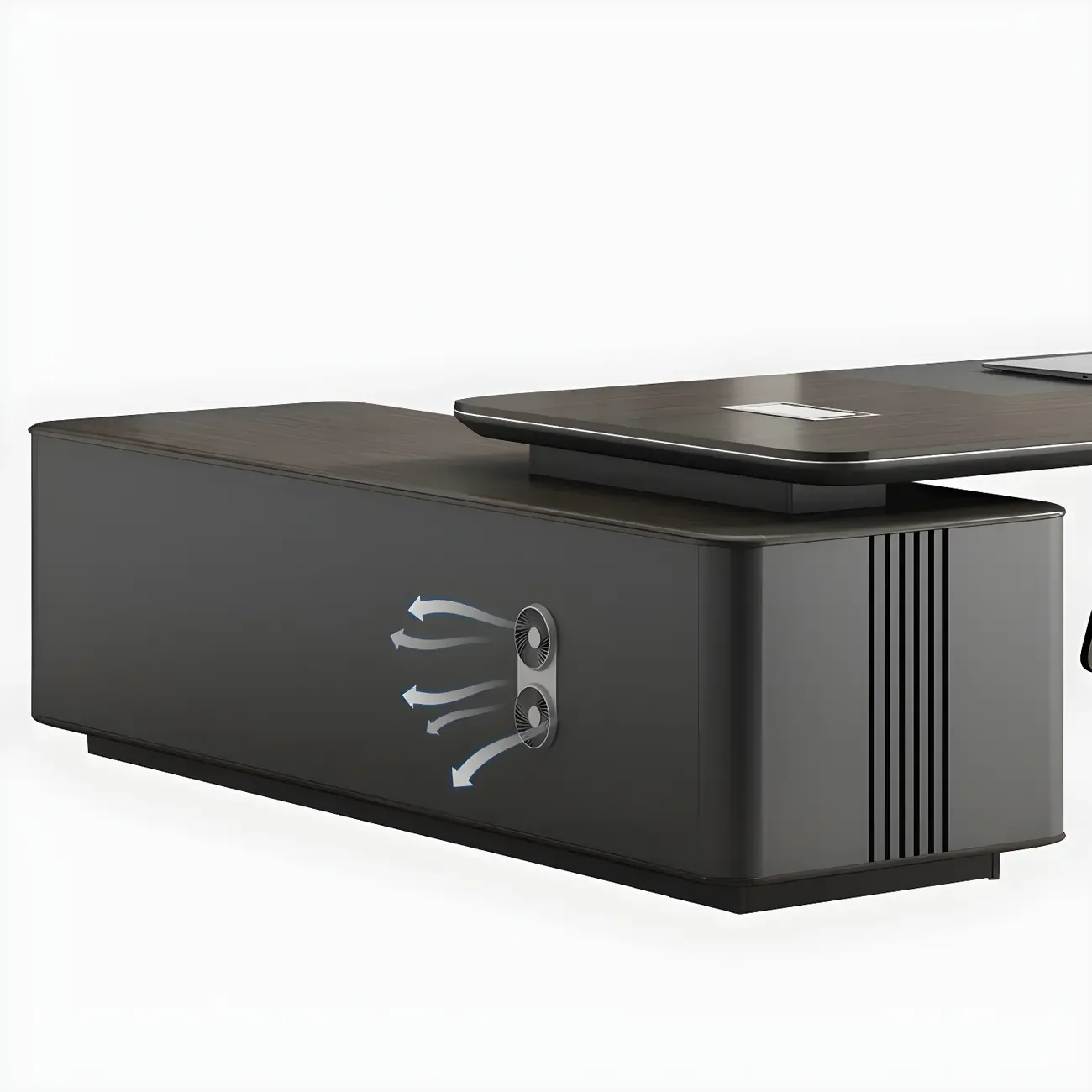 Elegant Black Wooden L-Shape Standing Desk with Shelving Image - 8