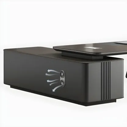 Elegant Black Wooden L-Shape Standing Desk with Shelving Image - 8