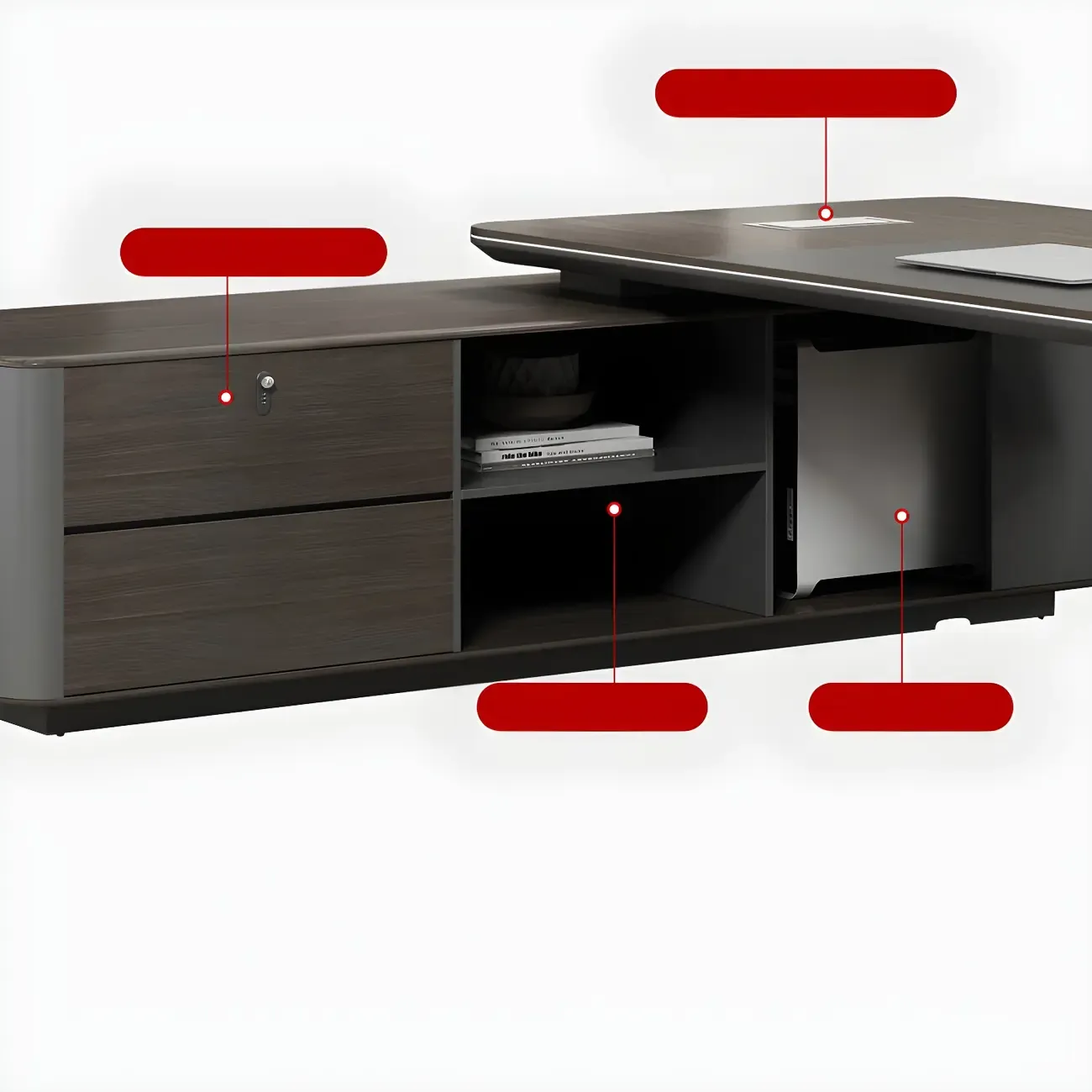 Elegant Black Wooden L-Shape Standing Desk with Shelving Image - 9