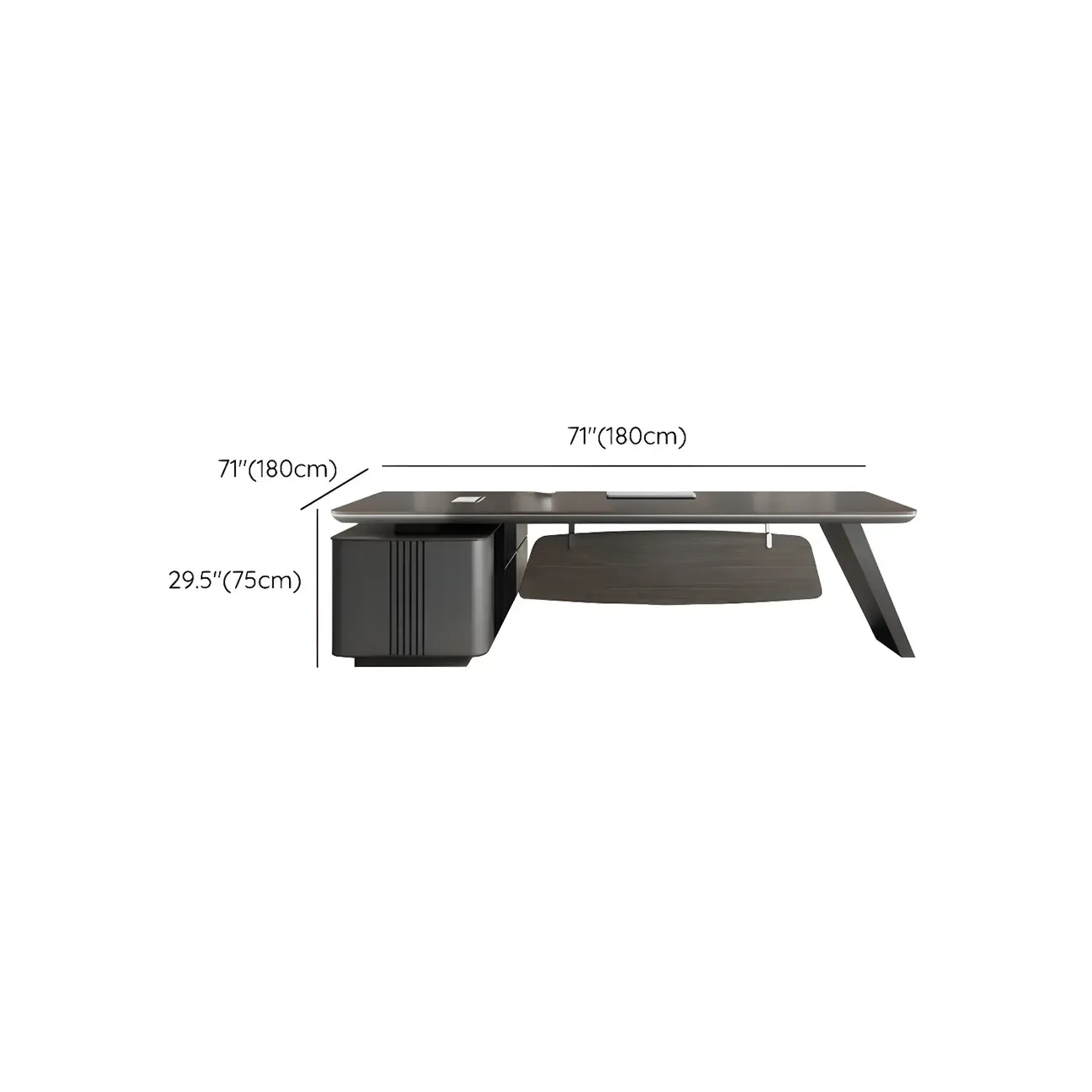Elegant Black Wooden L-Shape Standing Desk with Shelving #size