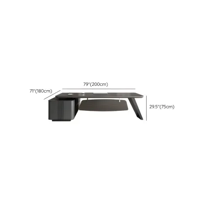 Elegant Black Wooden L-Shape Standing Desk with Shelving Image - 12