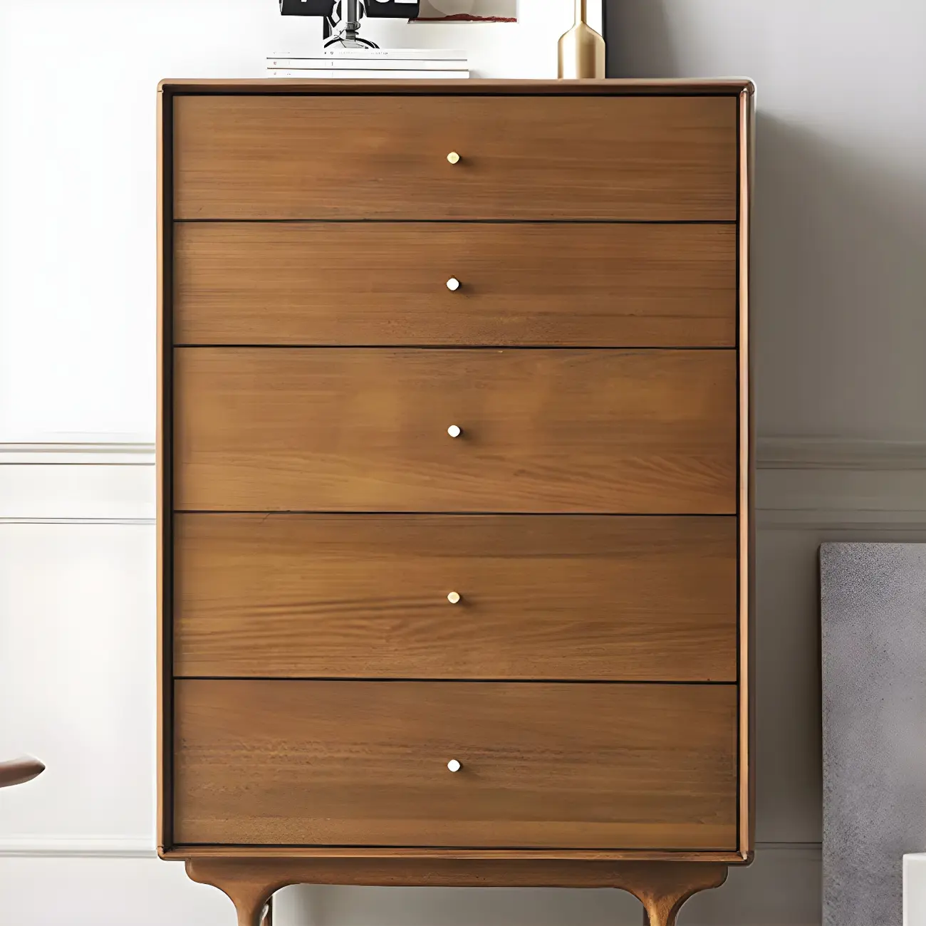 Retro Wooden Vertical Dresser with Soft Close Drawers & Storage Image - 6 | homeyfad