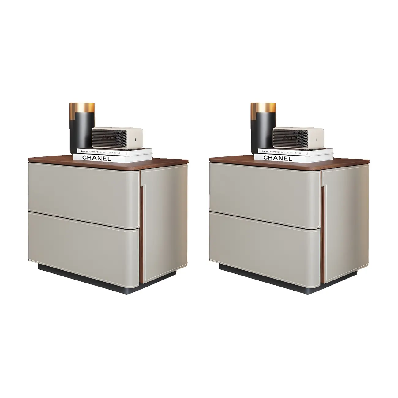 Modern Faux Leather Wood Top Drawers Nightstand Image - 11 | homeyfad