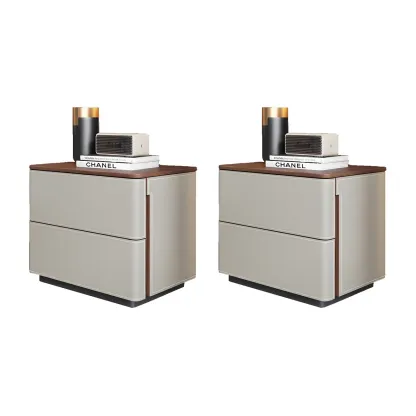 Modern Faux Leather Wood Top Drawers Nightstand Image - 11