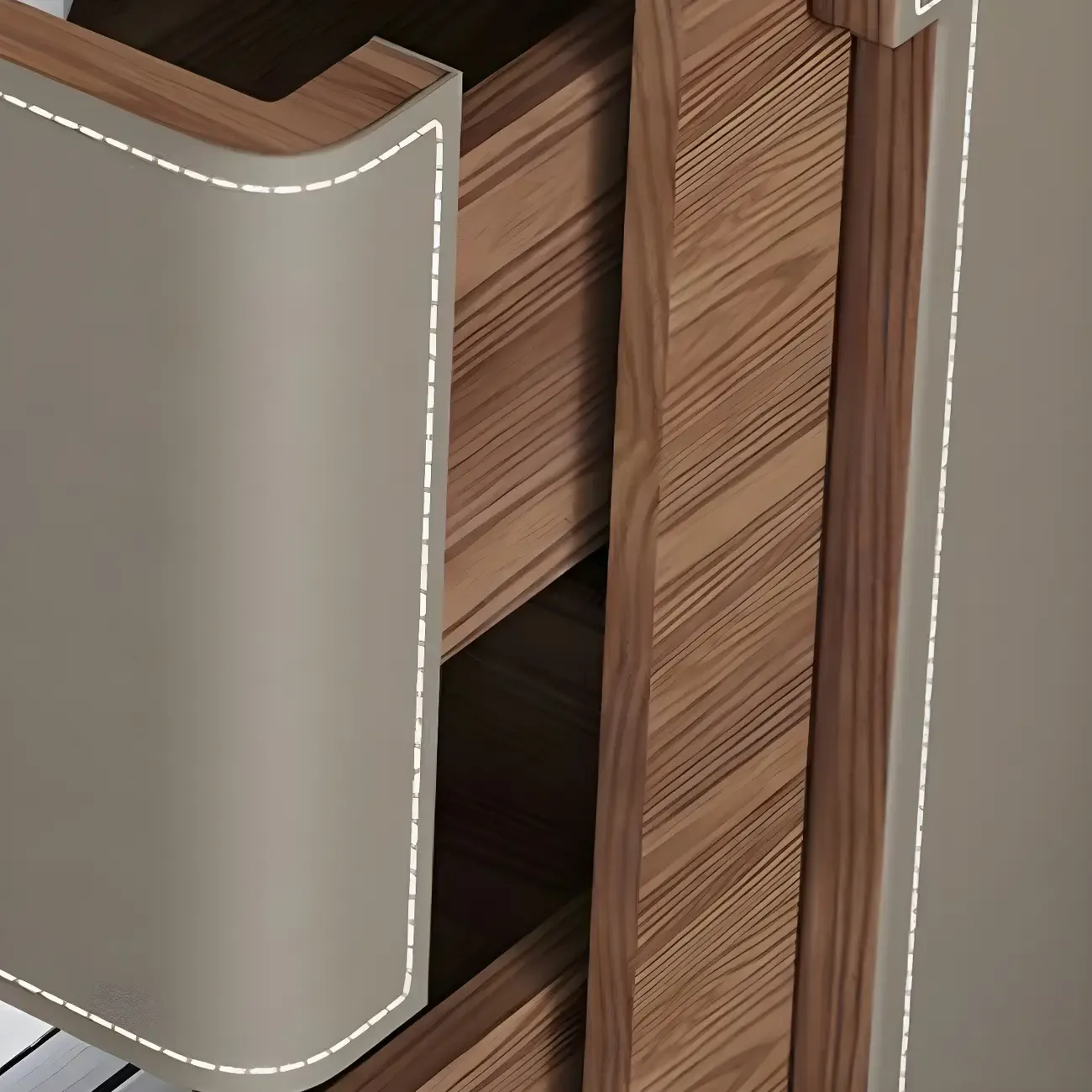 Modern Faux Leather Wood Top Drawers Nightstand Image - 12