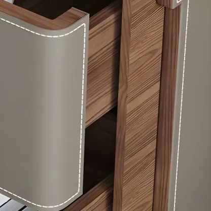 Modern Faux Leather Wood Top Drawers Nightstand Image - 12