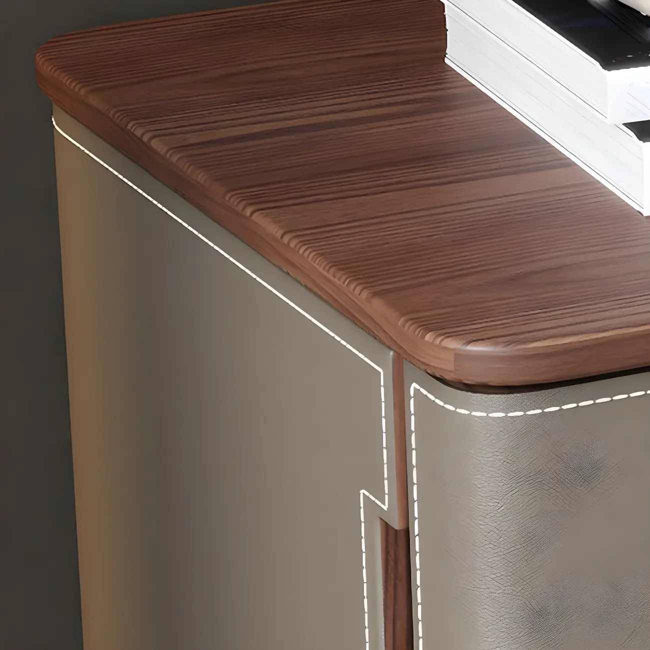 Modern Faux Leather Wood Top Drawers Nightstand Image - 13 | homeyfad