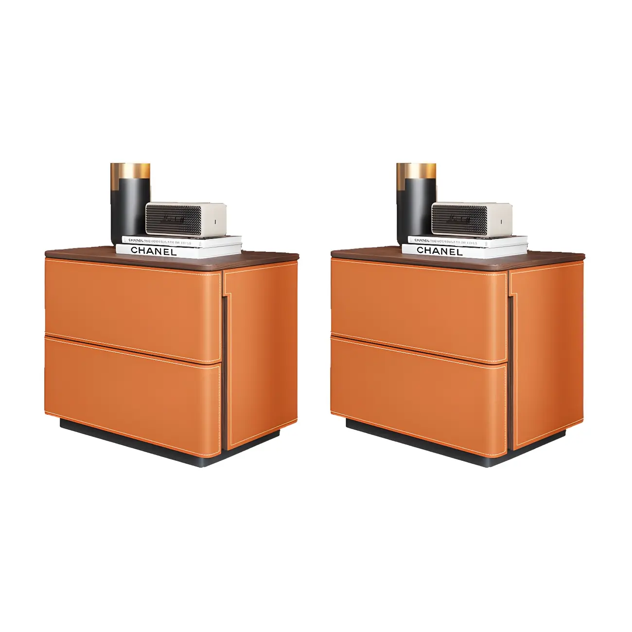 Modern Faux Leather Wood Top Drawers Nightstand Image - 15 | homeyfad