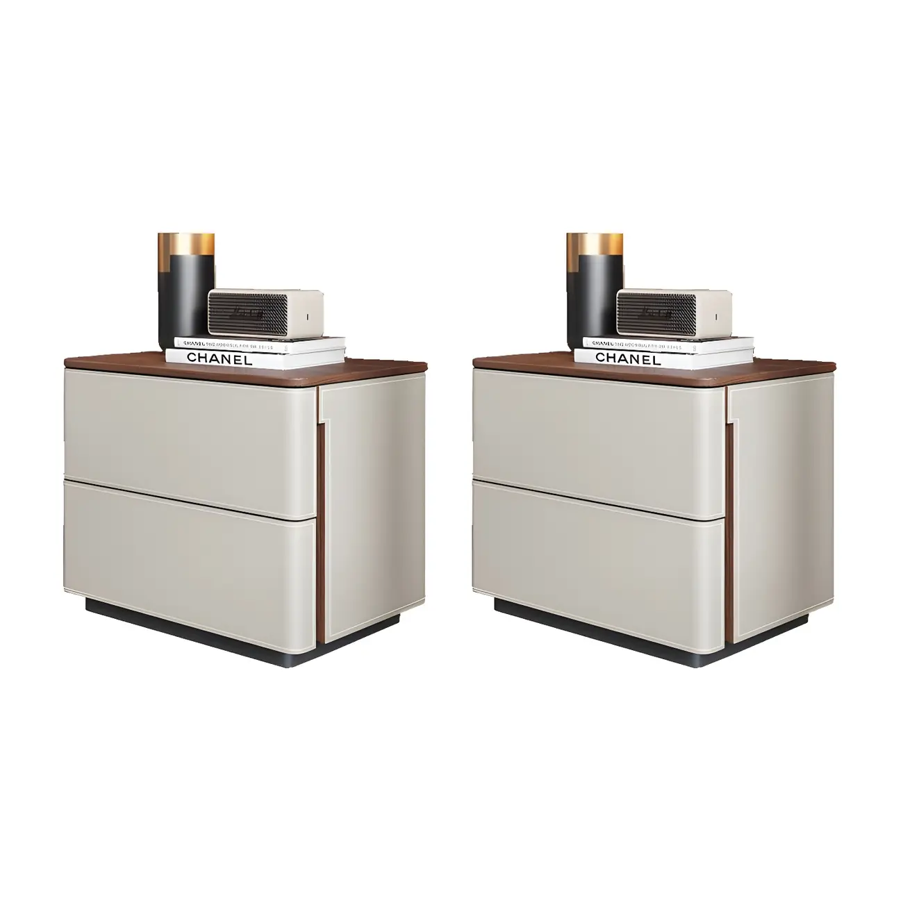 Modern Faux Leather Wood Top Drawers Nightstand Image - 18 | homeyfad