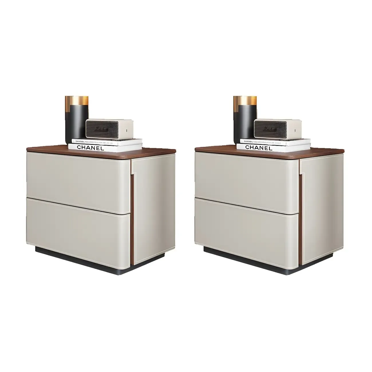 Modern Faux Leather Wood Top Drawers Nightstand Image - 18