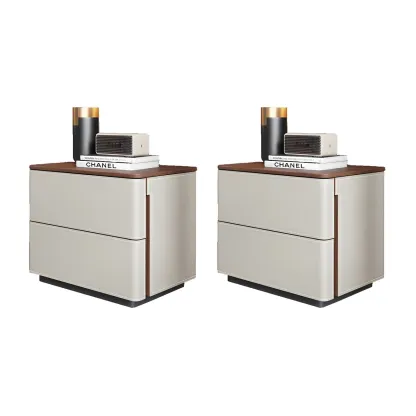 Modern Faux Leather Wood Top Drawers Nightstand Image - 18