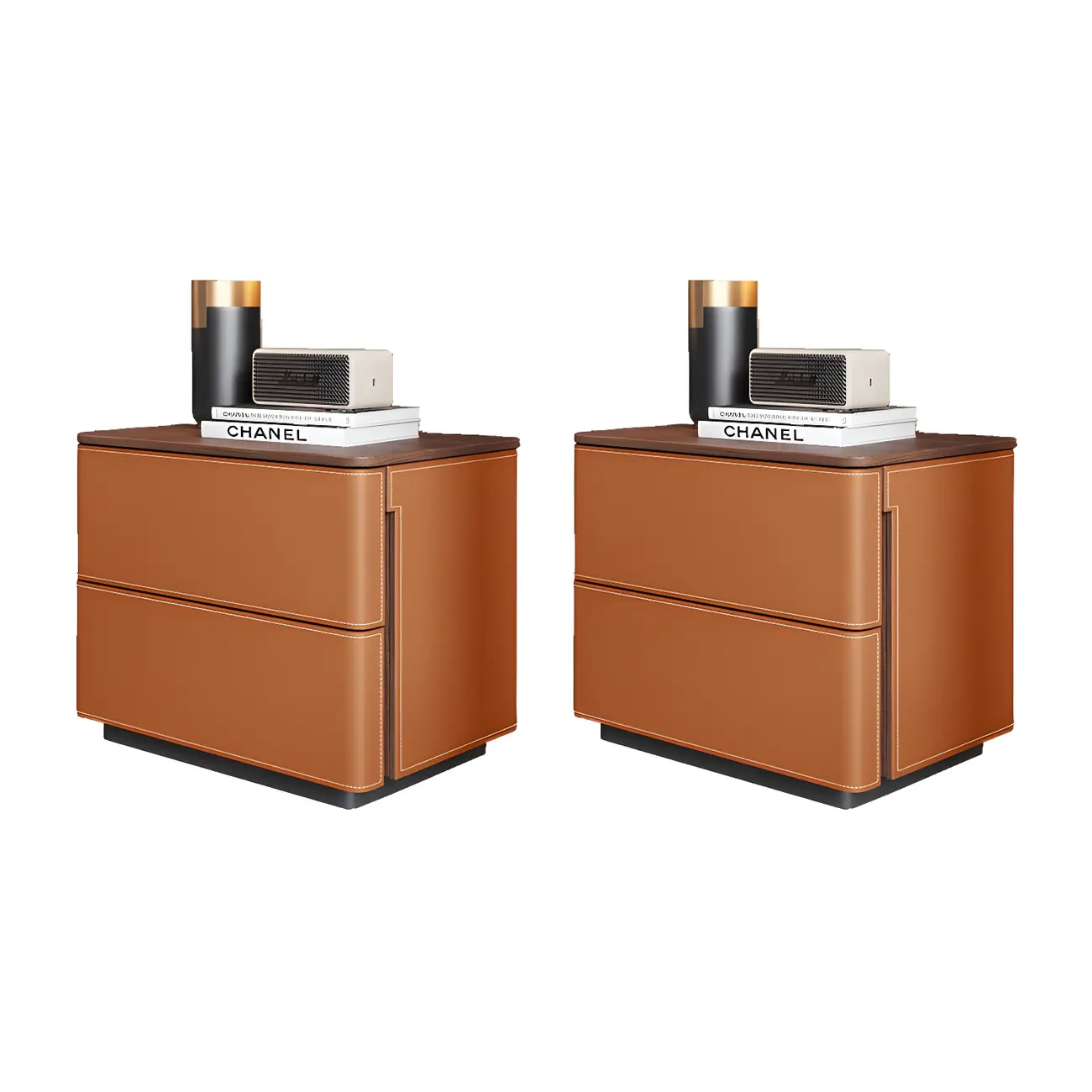 Modern Faux Leather Wood Top Drawers Nightstand Image - 20 | homeyfad