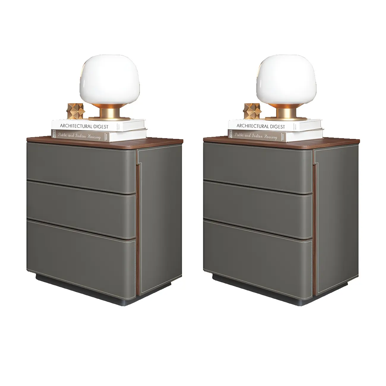 Modern Faux Leather Wood Top Drawers Nightstand Image - 22 | homeyfad