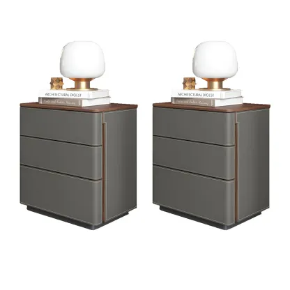 Modern Faux Leather Wood Top Drawers Nightstand Image - 22