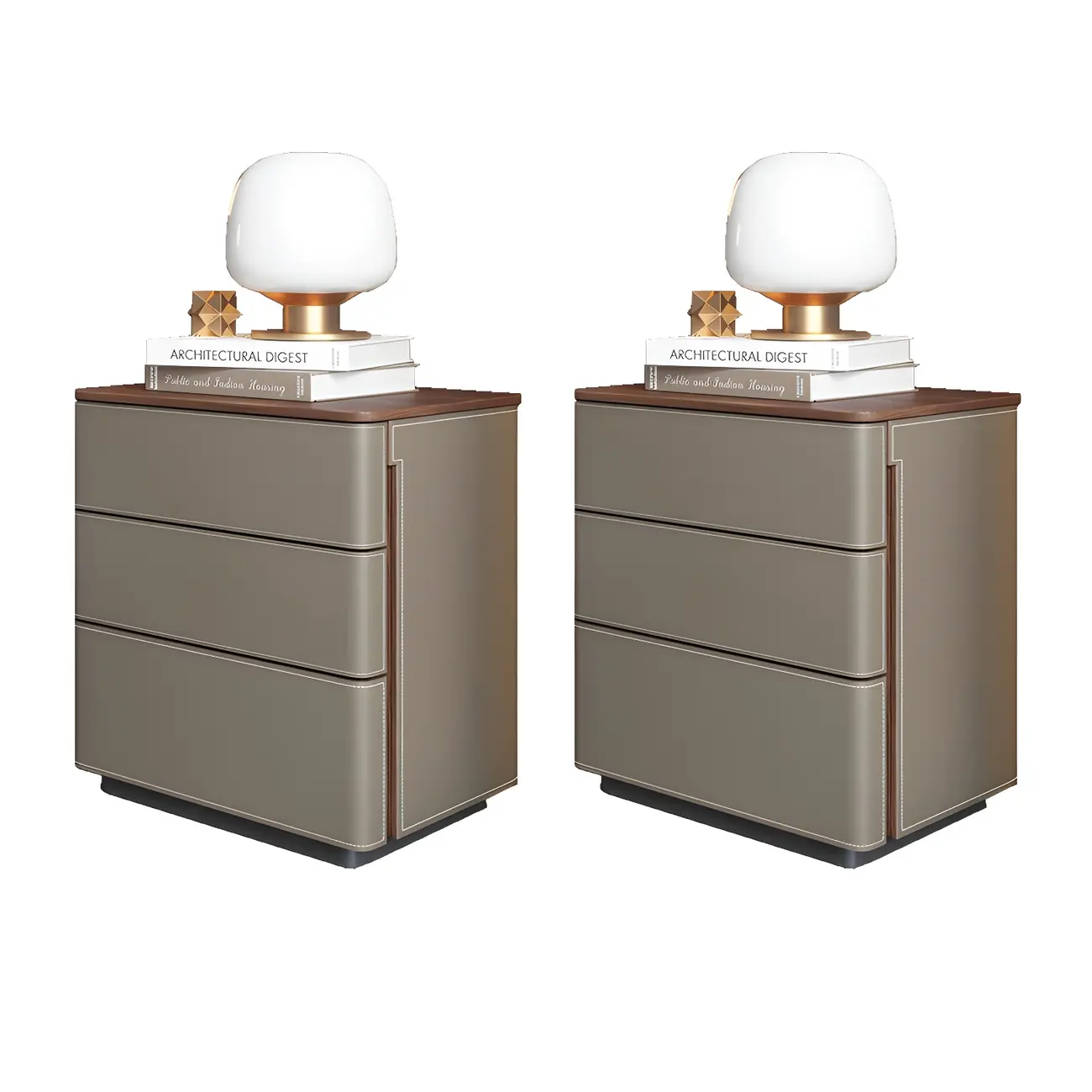 Modern Faux Leather Wood Top Drawers Nightstand Image - 24 | homeyfad
