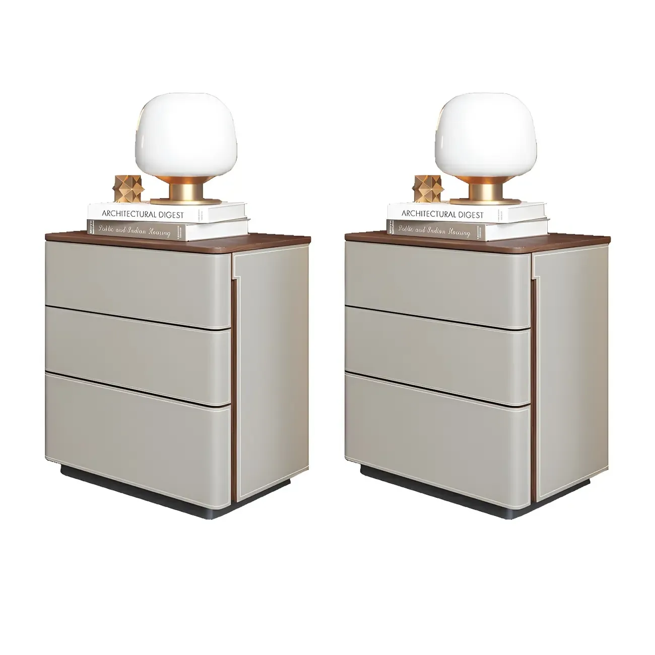 Modern Faux Leather Wood Top Drawers Nightstand Image - 26
