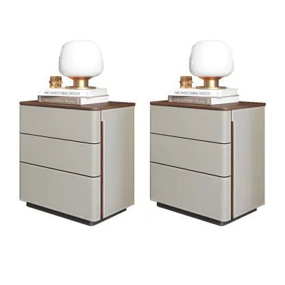 Modern Faux Leather Wood Top Drawers Nightstand Image - 26