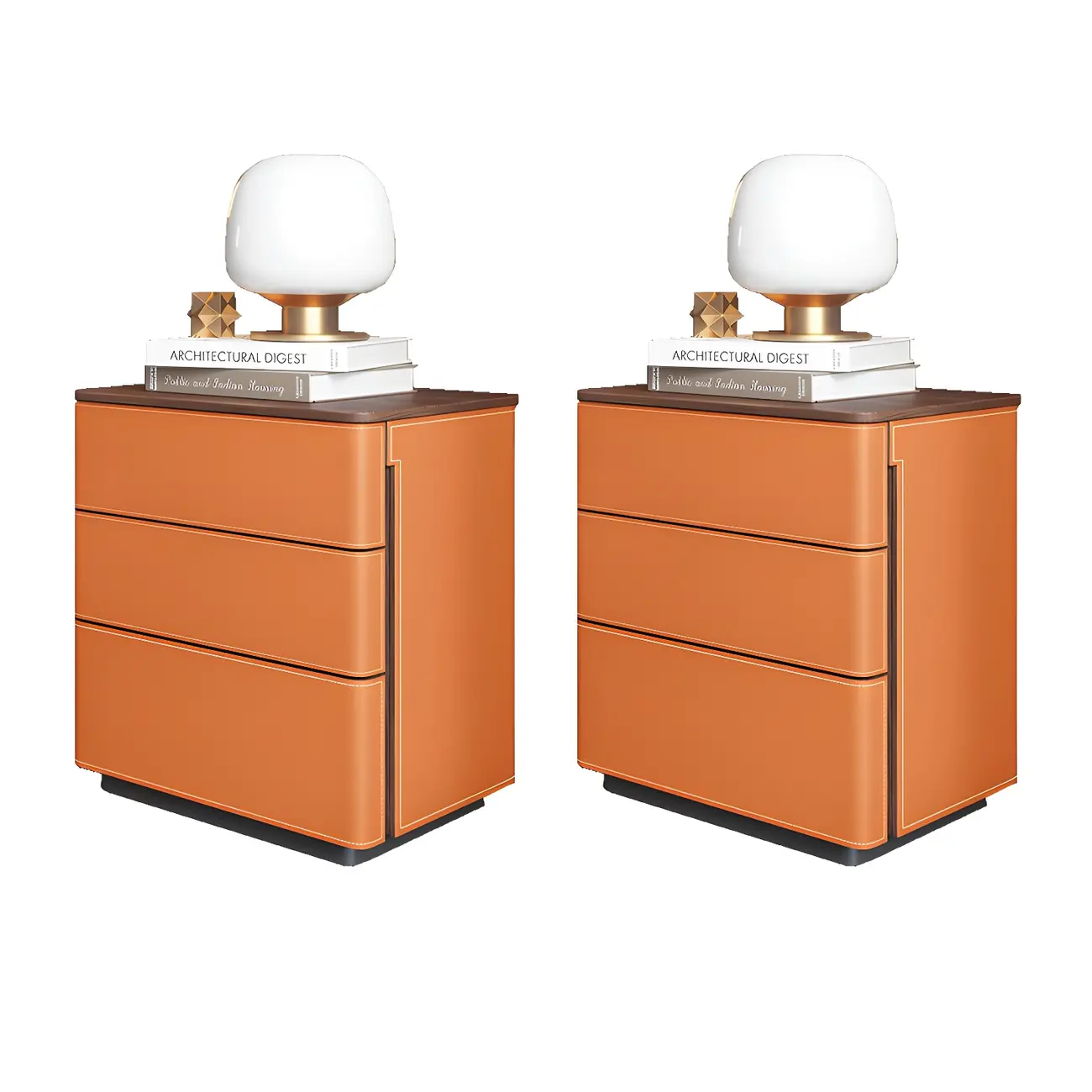 Modern Faux Leather Wood Top Drawers Nightstand Image - 28 | homeyfad
